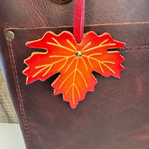 Maple Leaf Leather Purse Charm NeW FAST SHIP Leather Keychain Bag Flair - Picture 2 of 5